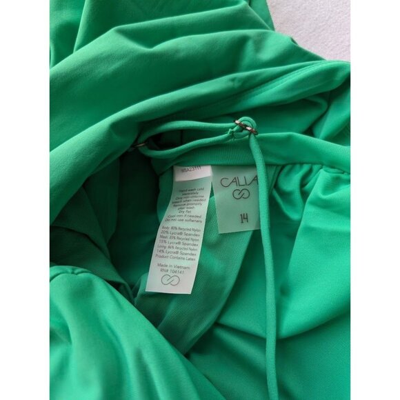 Women's CALIA Shirred Cutout One Piece Swimsuit Size 14 Green Glow Beach NEW - Picture 6 of 6